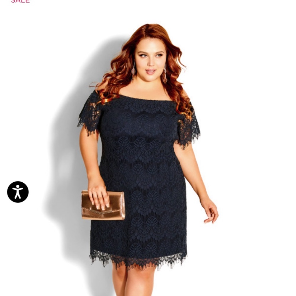 City Chic Lace Off Shoulder Navy Dress Sz 20. NWT